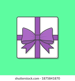 Gift Box With Purple Ribbon Vector Icon Illustration. Gift Presents View Top. Gift Box Flat Icon