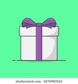 Caja De Regalo Con Ilustración De Icono De Vector De Cinta Púrpura. Gift Presenta La Vista Superior. Icono plano de caja de regalo