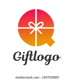 Gift box Q letter vector logo template. This Graphic is suitable for prize, birthday, greeting, store, shop, love, parcel, souvenir, gift away.