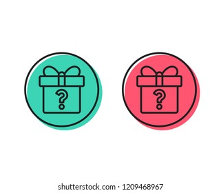 Gift box with Question mark line icon. Present or Sale sign. Birthday Shopping symbol. Package in Gift Wrap. Positive and negative circle buttons concept. Good or bad symbols. Secret gift Vector