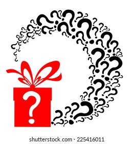 Gift box with a question mark. Vector Illustration 