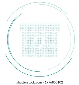 The gift box with a question symbol filled with teal dots. Pointillism style. Vector illustration on white background