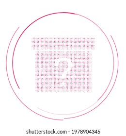 The gift box with a question symbol filled with pink dots. Pointillism style. Vector illustration on white background