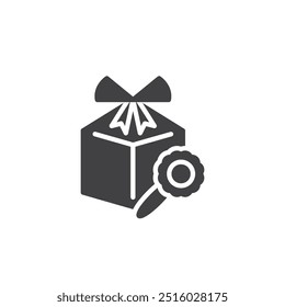 Uma caixa de presente com o ícone vetor de chocalho. sinal plano preenchido para conceito móvel e web design. Ícone de glifo Caixa de Presente do Bebê. Símbolo, ilustração de logotipo. Gráficos vetoriais
