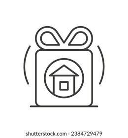 Gift box real estate sale buy purchase celebrate thin line art icon vector illustration