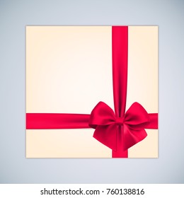 Gift box with realistic red bow and ribbon for merry christmas and new year design. 