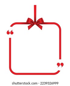 cuadro de caja de regalo rectángulo marco de cita de tarjeta de saludo con arco rojo y cinta en fondo blanco