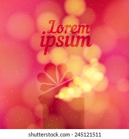 Gift box in the red background golden bokeh. Vector illustration  for the holidays