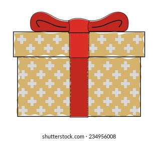 Gift box with red bow, abstract illustration for holidays