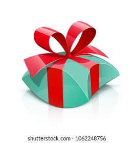 Gift box with red bow. Birthday present. Holiday accessory. Isolated white background. Vector illustration.