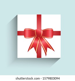 gift box with red bow ,flat design style,. Happy Birthday, holidays, party concept, web button, mobile app. Logo illustration.esp10
