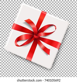 Gift Box With Red Bow With Gradient Mesh, Vector Illustration