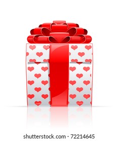 gift box with red bow and heart vector illustration isolated on white background