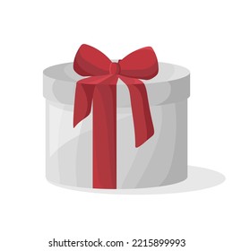 Gift box with red bow. Holiday. Surprise. Birthday. Isolated element. White background. Vector texture.