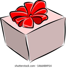 Gift box with red bow, illustration, vector on white background.