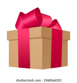 Gift Box with red bow. Isolated on white background.