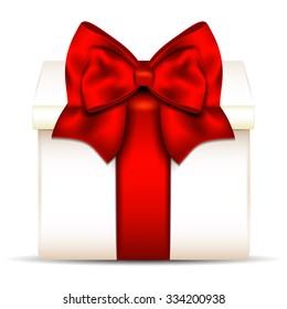 Gift box with red bow isolated on white background