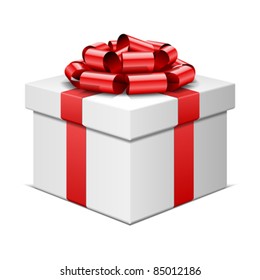 Gift Box With Red Bow Isolated On White. Vector Illustration Eps 10.