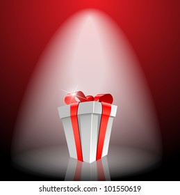 Gift box with red bow on light - vector illustration