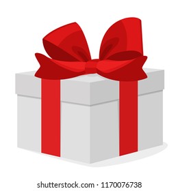 Gift box with red bow on a white.
