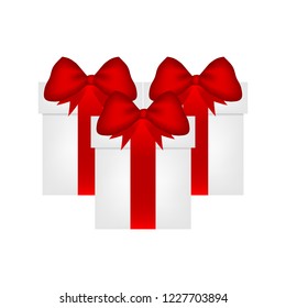 Gift in a box with a red bow on a white background
