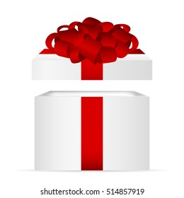 Gift in a box with a red bow on a white background
