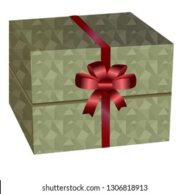 A gift in a box with a red bow, a box with a pattern. White background without shadow. Vector.