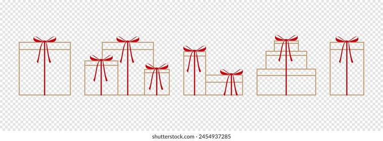 Gift box with a red bow. Set of icons.