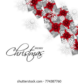 Gift box red bow snowflake christmas party invitation