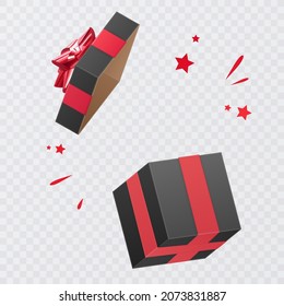 Gift box with red bow, Square Gift Box with Ribbon and Bow Isolated on white