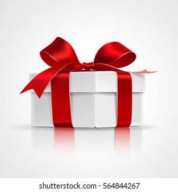 Gift box with red bows isolated on white. Vector illustration