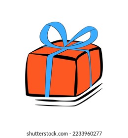 gift box, red color with  blue ribbon, perfect for christmas, new year gift, symbol gift box.