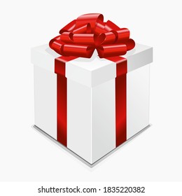 gift box, with a red fluffy bow. white. vector