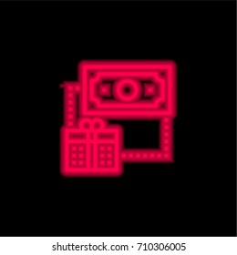 Gift box red glowing neon ui ux icon. Glowing sign logo vector
