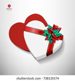 Gift box with red and green bow isolated on white. Vector illustration eps 10.