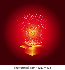 Gift box with red hearts. For holidays Valentine's day ,birthday ,new year, christmas etc.