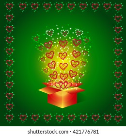 Gift box with red hearts. For holidays Valentine's day ,birthday ,new year, christmas etc.