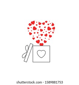 Gift box red hearts icon. Happy Valentine's day symbol