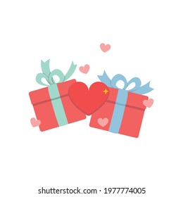 Gift box with red hearts, icon red gift box design.