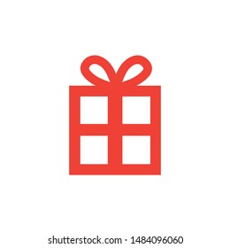 Gift Box Red Icon On White Background. Red Flat Style Vector Illustration.