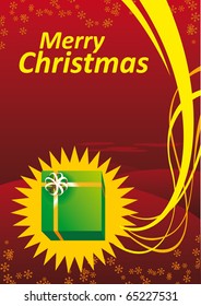 Gift box with red Merry Christmas background