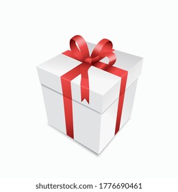 Gift box with red open ribbon on white background. Vector illustration. Eps 10 vector file.