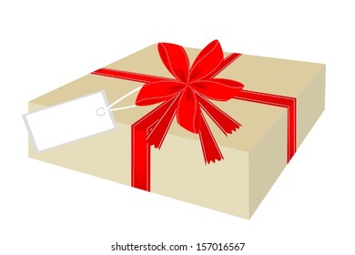 Gift Box with Red Ribbon and Blank Gift Tag, A Perfect Gift or Present for Someone Special. 