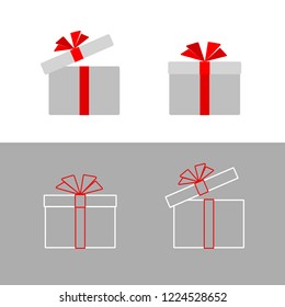 Gift box with a red ribbon bow Isolated Simple flat gift box icon from line of strip Design element advertising greeting card for Birthday Christmas New Year Valentine's Day Box icon vector set
