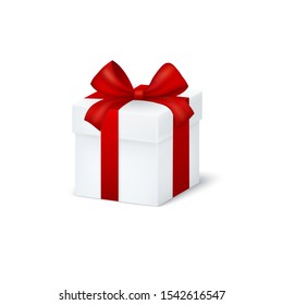 Gift box with red ribbon and bow Isolated on white background
