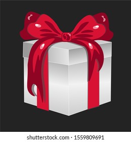 gift box with red ribbon and bow drawn in vector