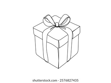 gift box with red ribbon and bow , line drawing style,vector  illustration