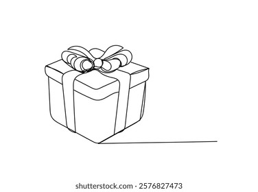 gift box with red ribbon and bow , line drawing style,vector  illustration