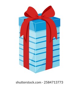 Gift box with red ribbon bow. Hand drawn trendy flat style isolated icon Element design for giveaway, surprise, holiday. Vector illustration