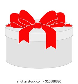 Gift box with red ribbon and bow. Vector isolated on white.